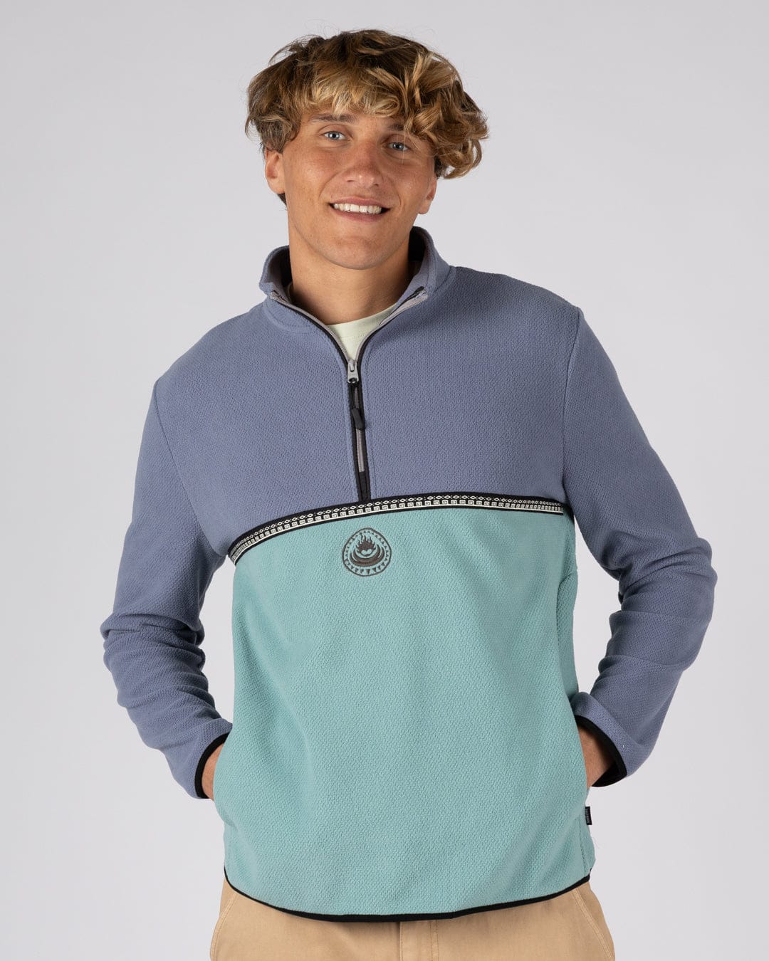 Zaki - Mens 1/4 Neck Fleece - Blue