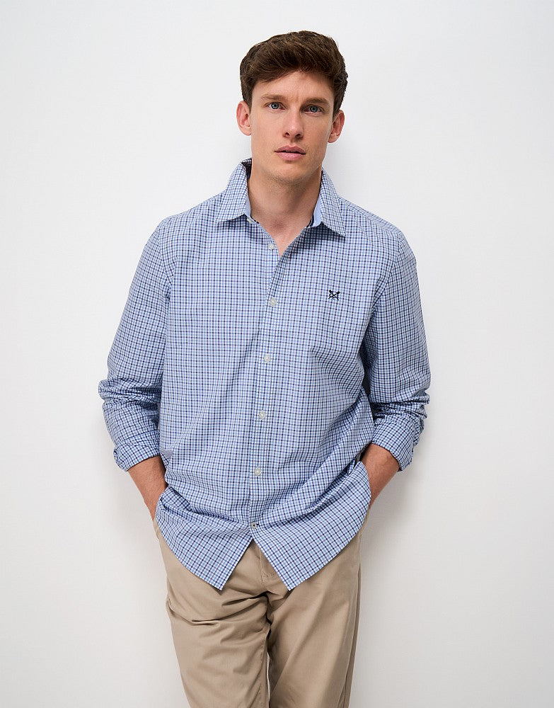 Poplin Multi Check Classic Fit Shirt in Blue and White