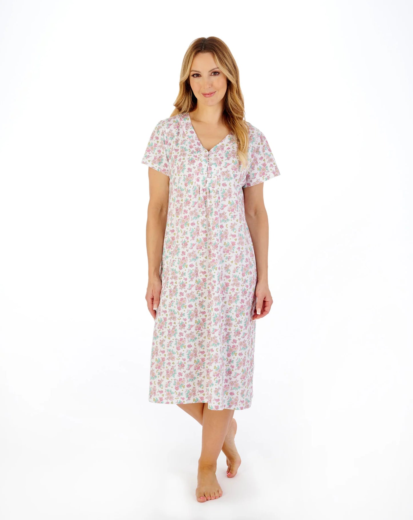 Pink 42" Classic Floral Jersey Nightdress