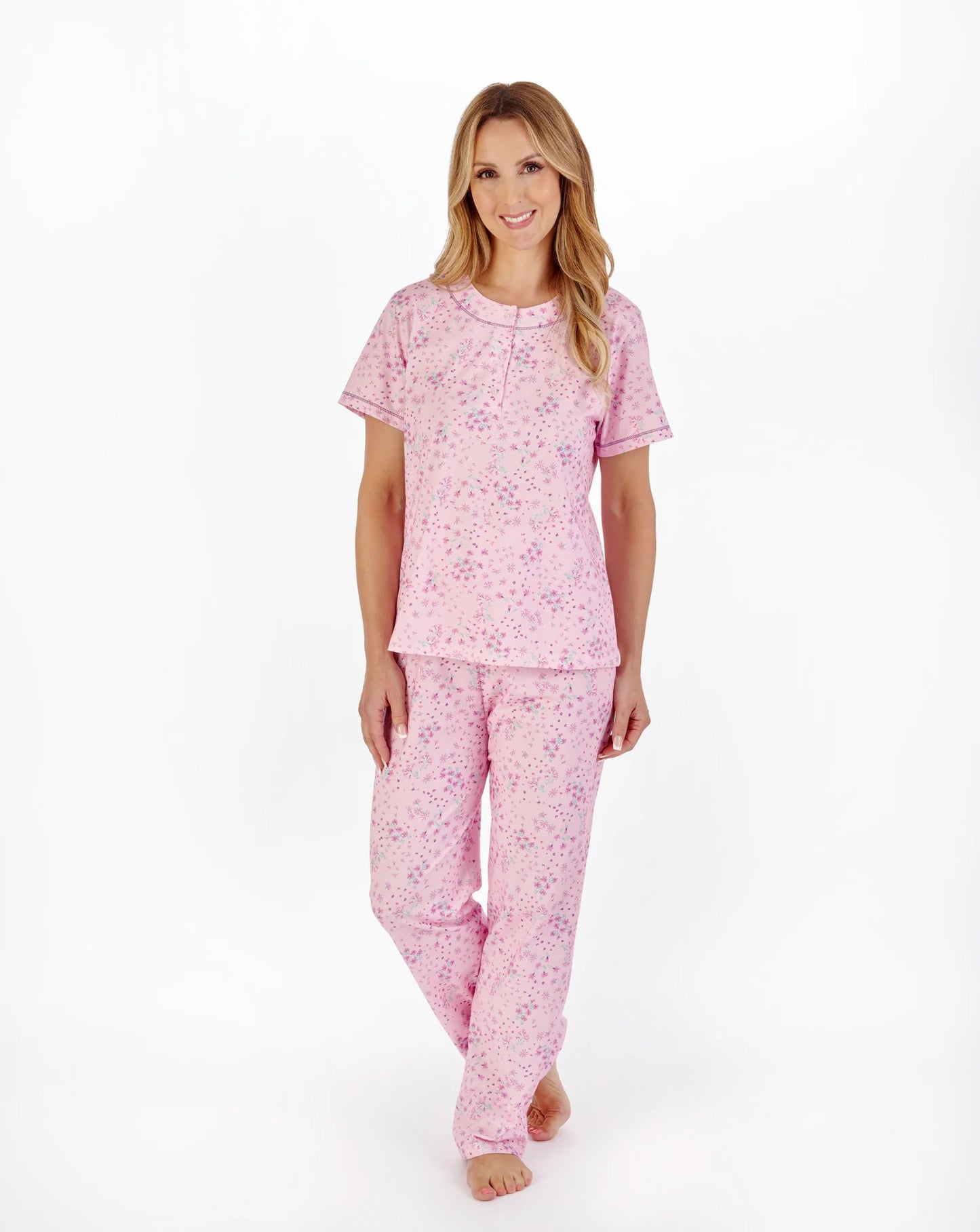 Pink Ditsy Floral Print Jersey Pyjama