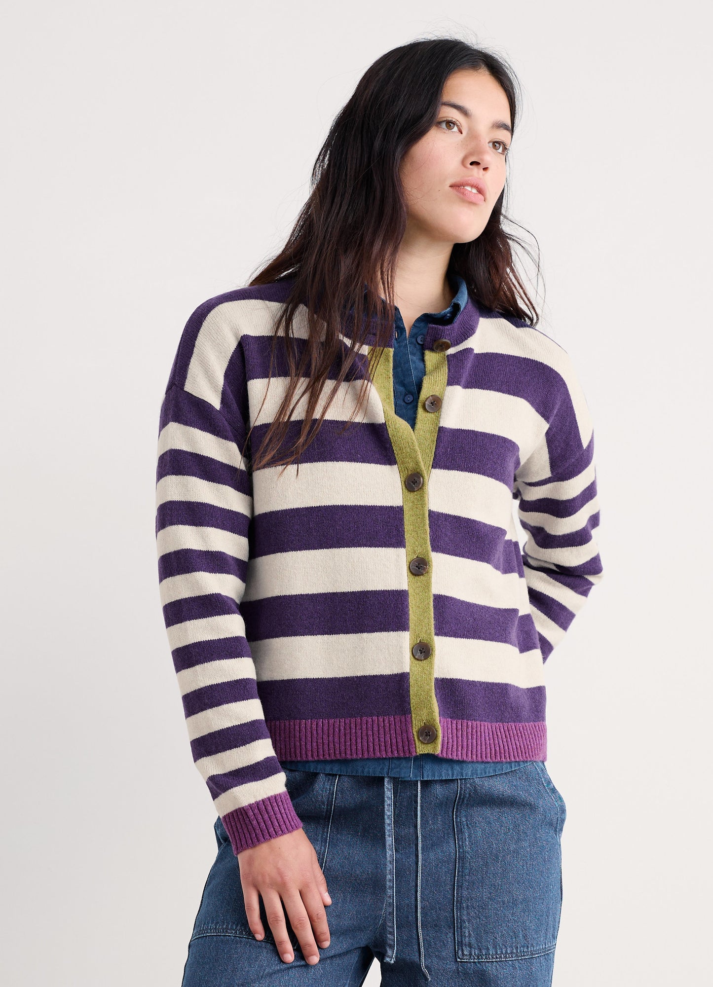 Pinwell Striped Cardigan Bright Shape Dark Violet Mix