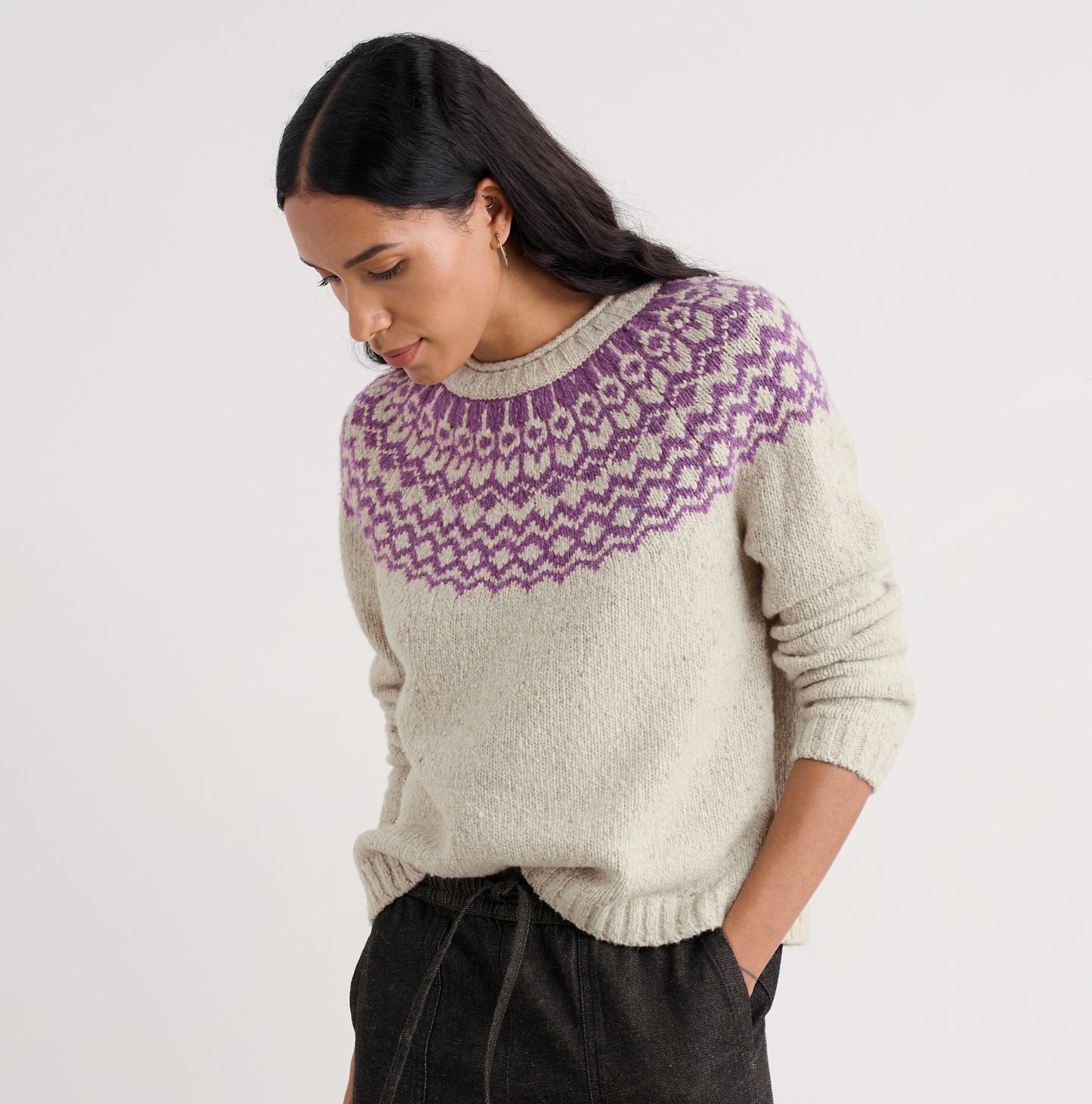 Port Kinnis Fair Isle Jumper Wag Tail Aran Spring Heather
