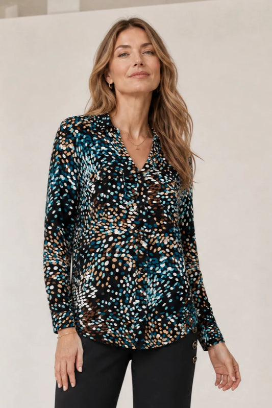 036300EM-TEAL PRINT BLOUSE
