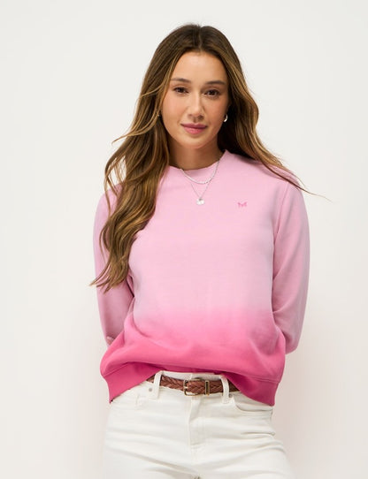 Soft Cotton-Mix Crew Sweatshirt in Dip Dye Raspberry Pink
