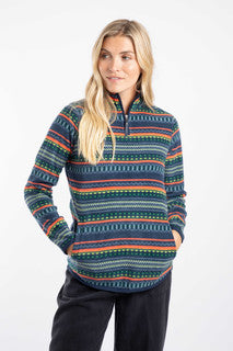 Reena 1/4 Zip Printed Micro Fleece Deep Blue Sea