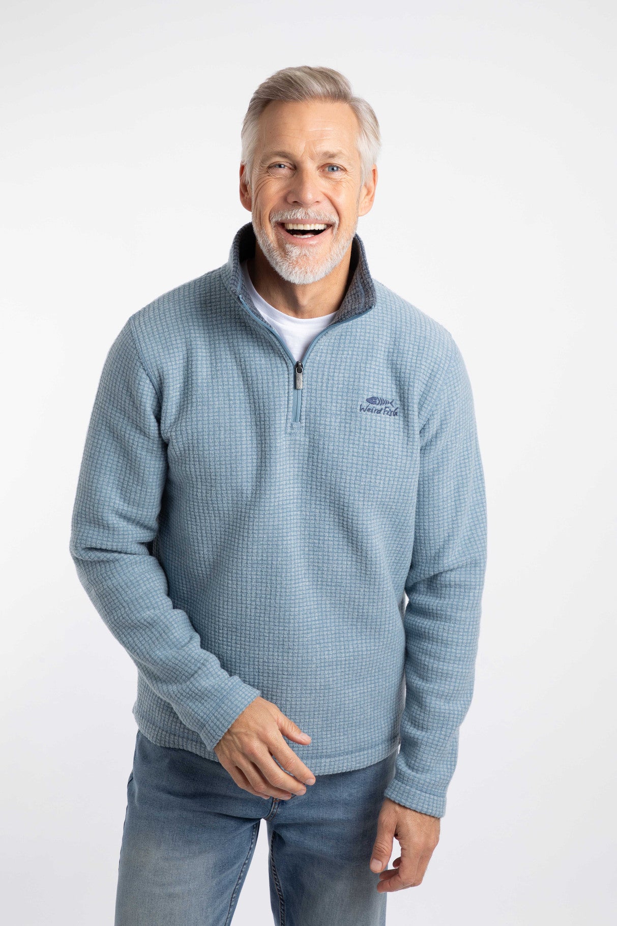 Newark 1/4 Zip Grid Fleece Light Blue
