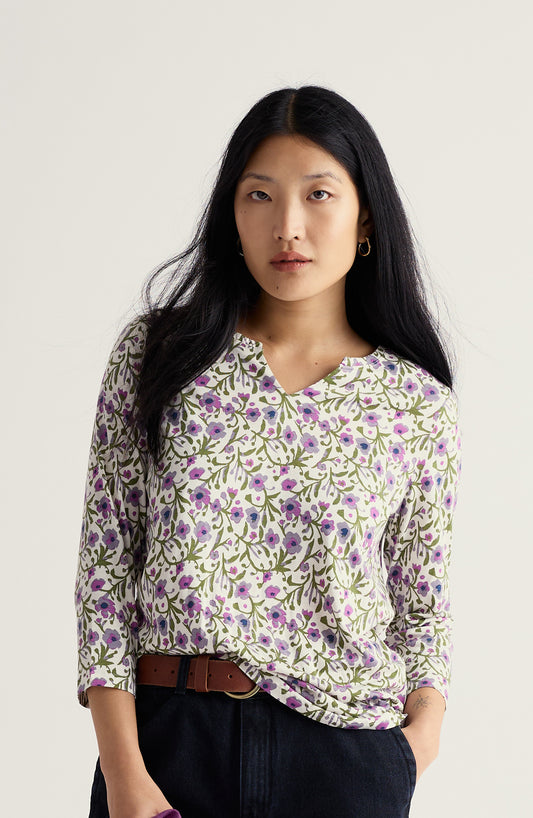 Kellow 3/4 Sleeve Jersey Top Blotted Anemone Chalk