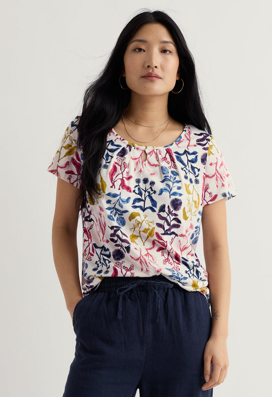 Appletree Keyhole Detail T-Shirt Inky Botanical Chalk
