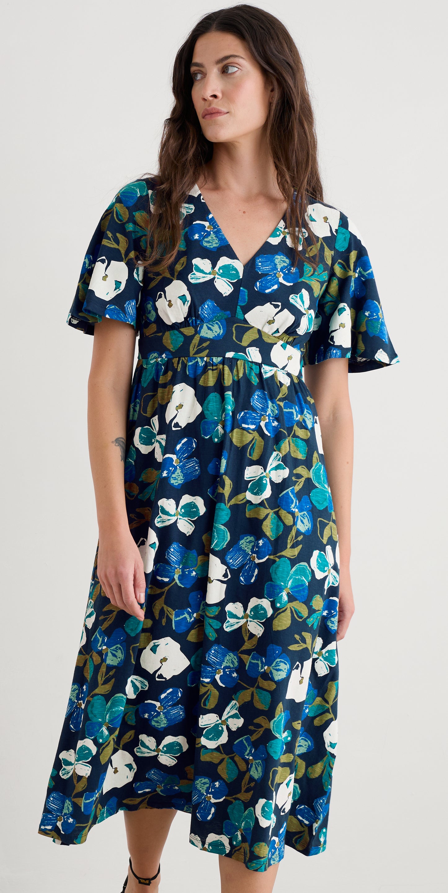 Chateaux Half Sleeve Maxi Dress Lamorna Bloom Maritime