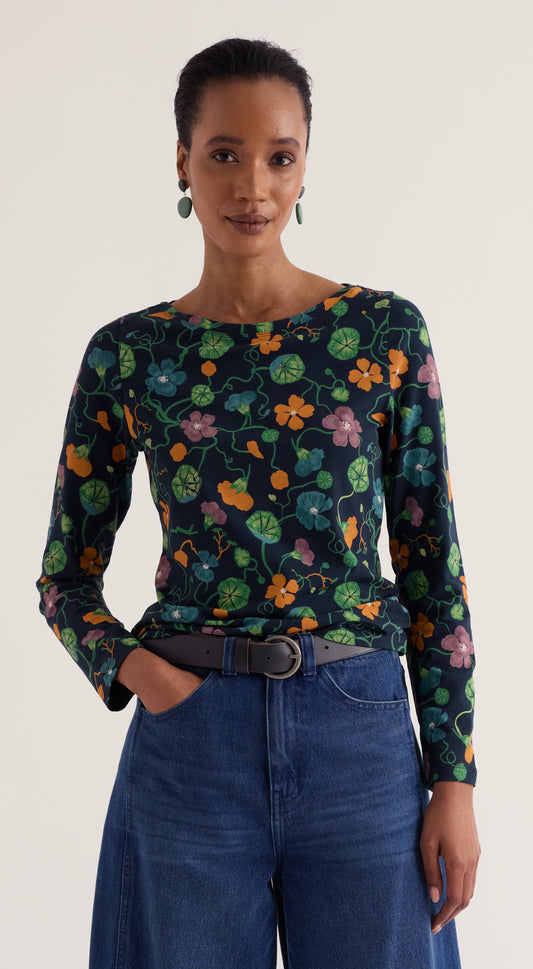 Easel Long Sleeve Top Nasturtium Press Maritime