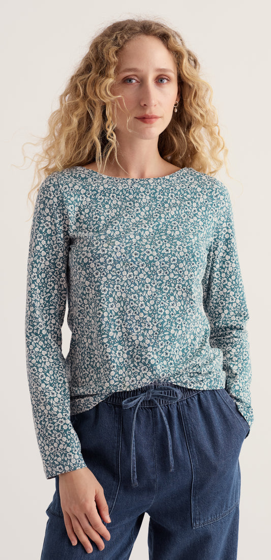 Easel Long Sleeve Top  Pressed Ditsy Estuary