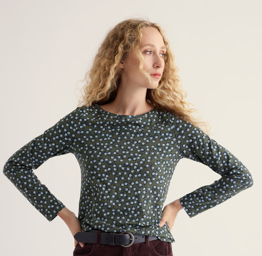 Easel Long Sleeve Top-Sketched Buds Nori