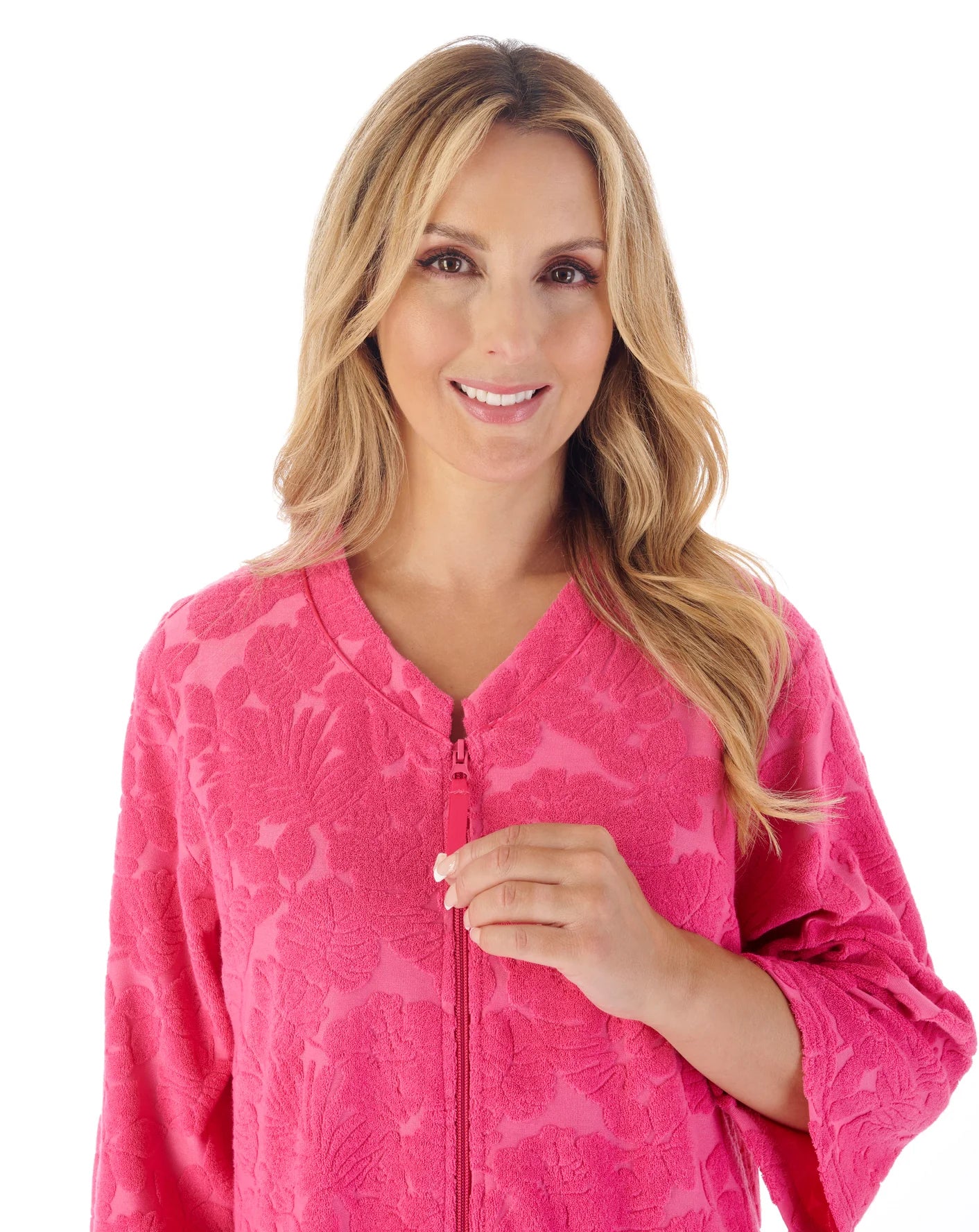 Raspberry 42" Floral Towelling Zip Front Robe