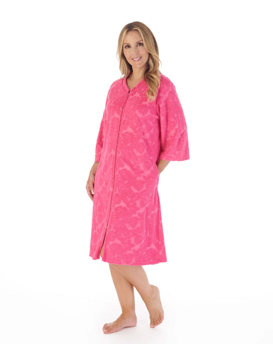Raspberry 42" Floral Towelling Zip Front Robe