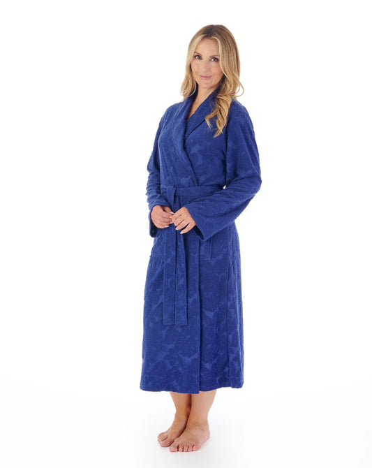Navy 46" Floral Towelling Wrap Robe