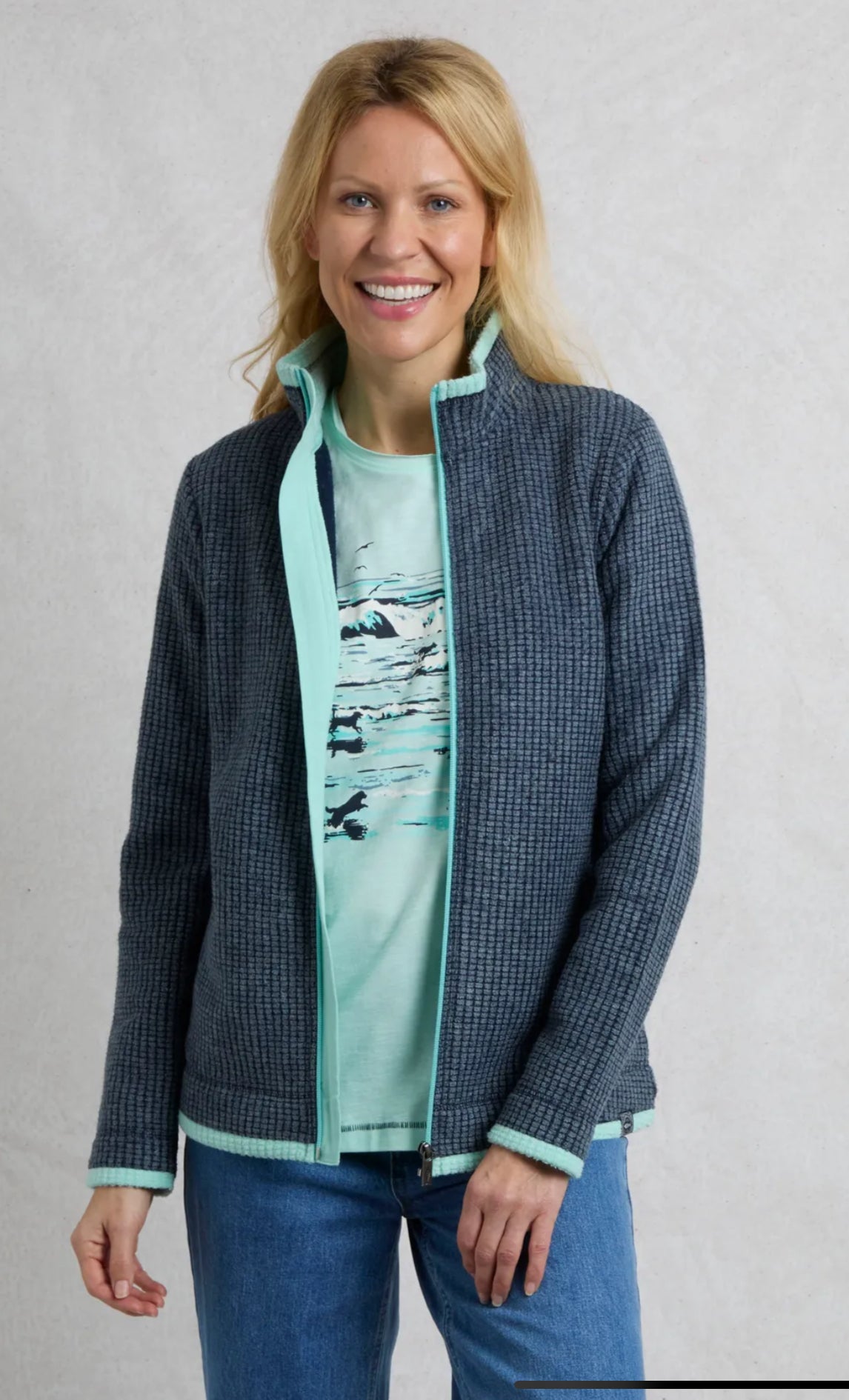 Ariana Full Zip Grid Fleece Rich Navy