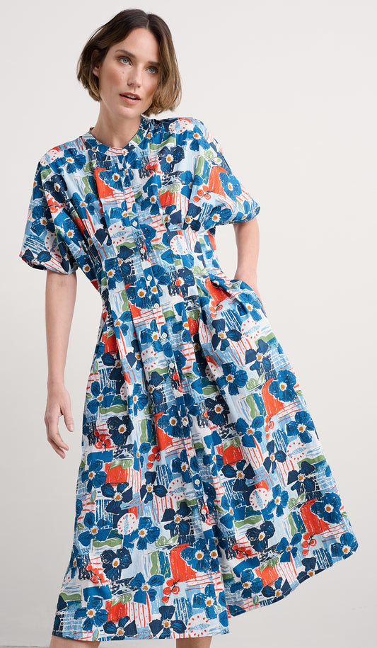 Lamorna Pleated Midi Dress Table Sketch Chalk