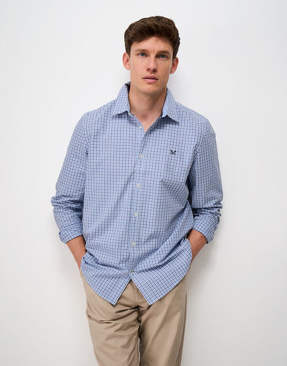 Poplin Multi Check Classic Fit Shirt in Blue and White
