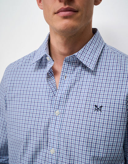 Poplin Multi Check Classic Fit Shirt in Blue and White