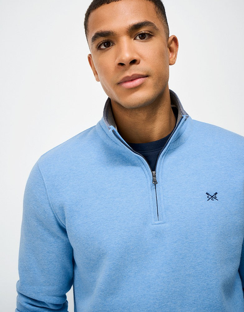 Classic Cotton-Mix Half-Zip Sweatshirt in Light Blue