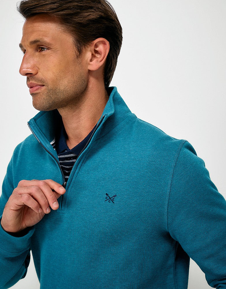 Cotton French-Rib Half-Zip Sweatshirt in Bright Blue Marl