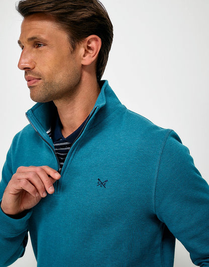 Cotton French-Rib Half-Zip Sweatshirt in Bright Blue Marl