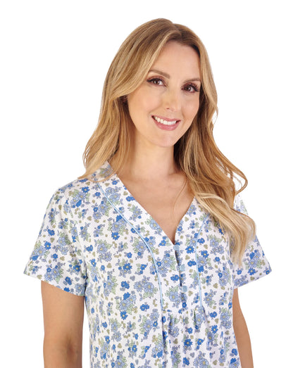 Blue 42" Classic Floral Jersey Nightdress