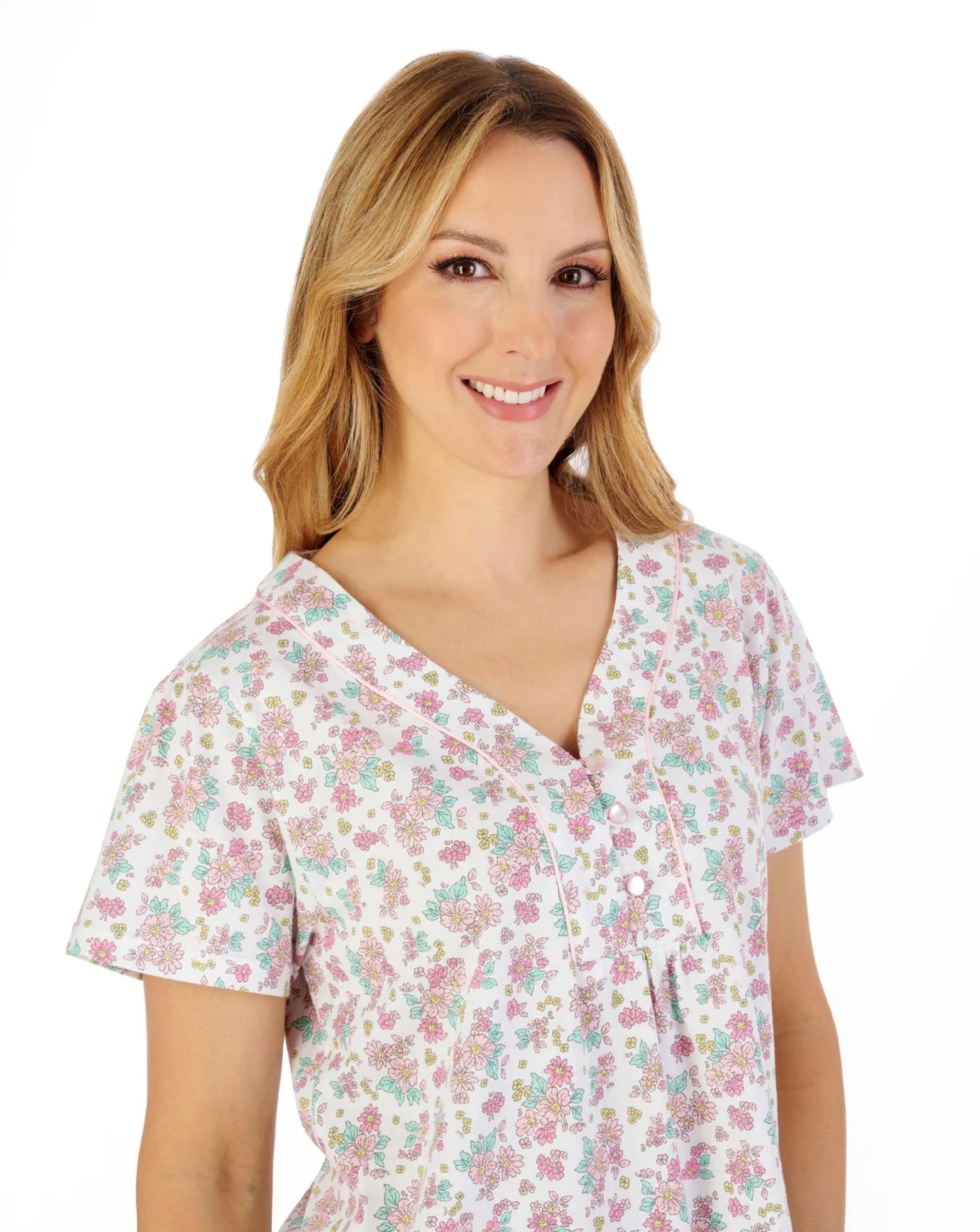 Pink 42" Classic Floral Jersey Nightdress
