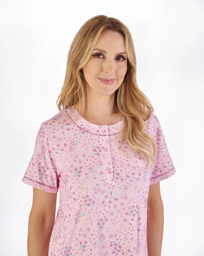 Pink 40" Ditsy Floral Print Jersey Nightdress