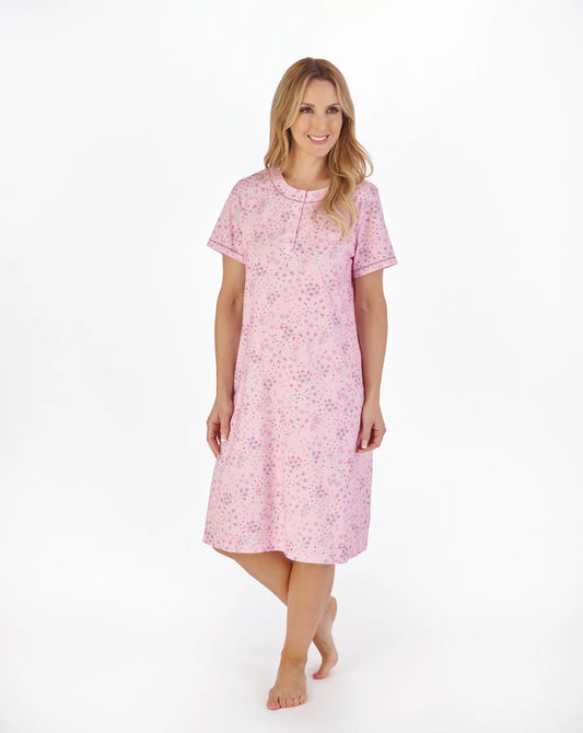 Pink 40" Ditsy Floral Print Jersey Nightdress