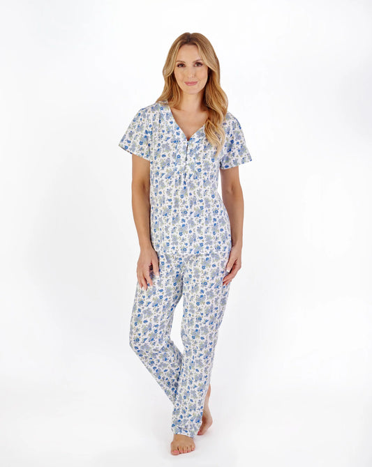 Blue Classic Floral Jersey Pyjama 