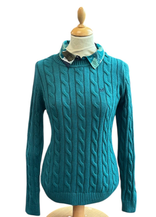 Crew Neck Chunky Heritage Cable Knit Jumper in Spurce Green