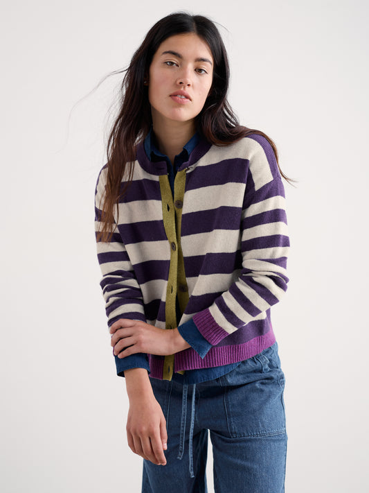 Pinwell Striped Cardigan Bright Shape Dark Violet Mix