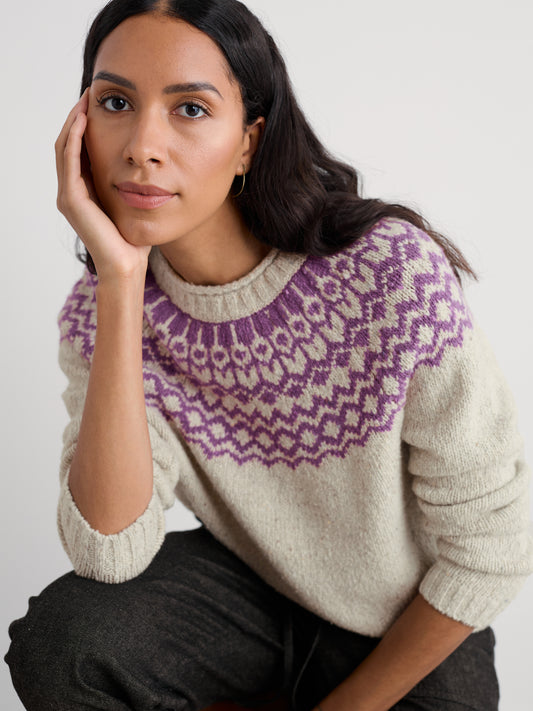 Port Kinnis Fair Isle Jumper Wag Tail Aran Spring Heather