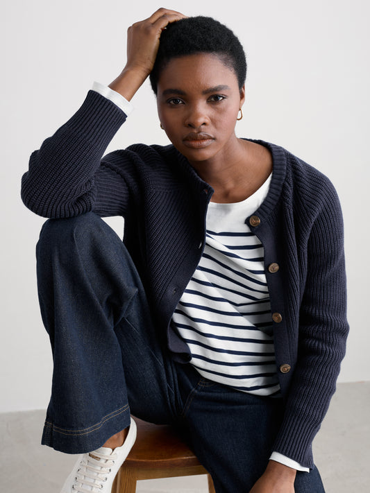 Potters Meadow Organic Cotton Knitted Cardigan Maritime