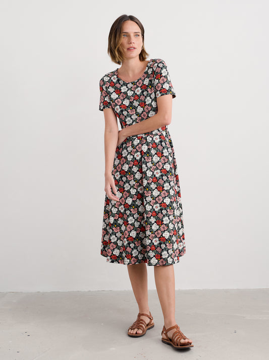 April Short Sleeve Dress Floral Tumble Onyx