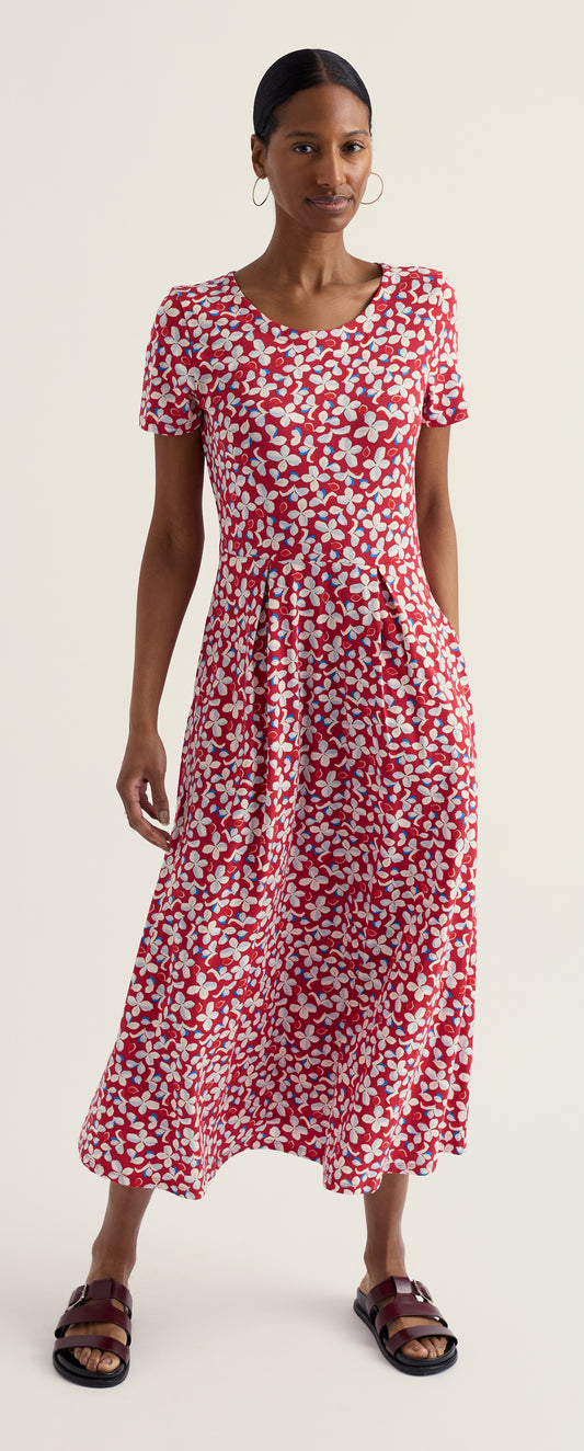 S/S VERONICA DRESS POSY PRESS BOAT RED