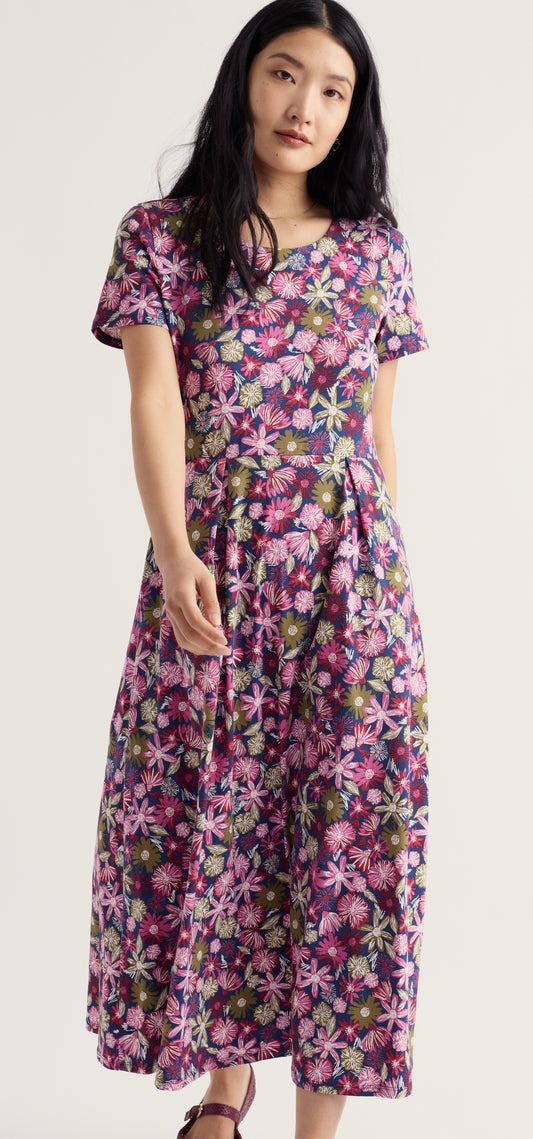 Veronica Short Sleeve Midi Dress - Sketchbook Blooms Rosa