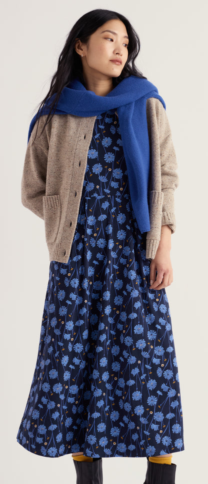 Veronica Midi Dress in Organic Cotton Jersey-Dried Proteas Maritime