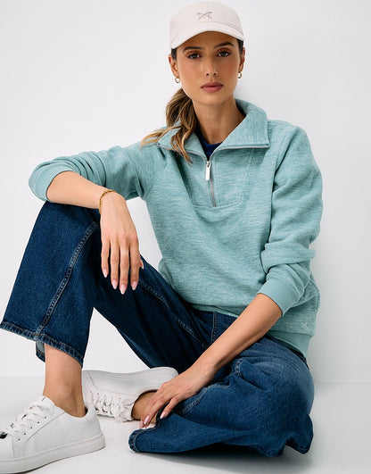 Panelled Micro Fleece Sweatshirt in Blue Marl