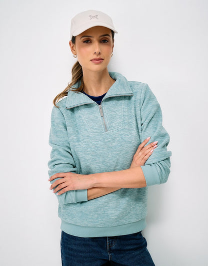 Panelled Micro Fleece Sweatshirt in Blue Marl