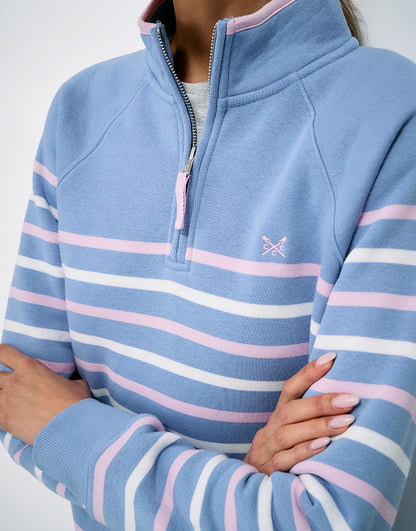 Half Zip Sweatshirt in Blue with Pink and White Stripes