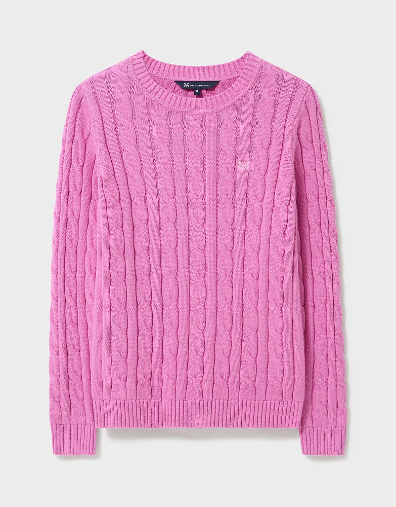 Crew Neck Chunky Heritage Cable Knit Jumper in Pink