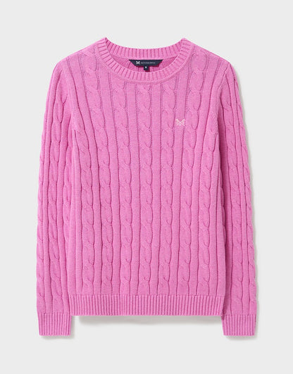 Crew Neck Chunky Heritage Cable Knit Jumper in Pink