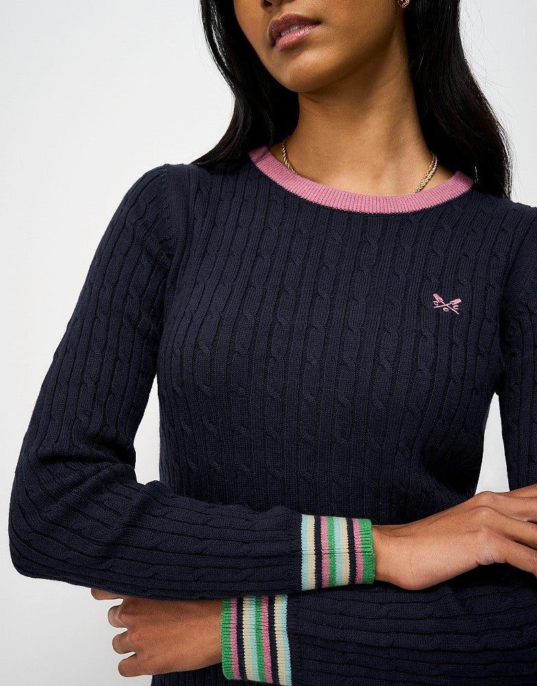 Heritage Cable Crew Neck Jumper with Cashmere in Navy