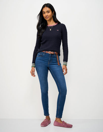 Heritage Cable Crew Neck Jumper with Cashmere in Navy
