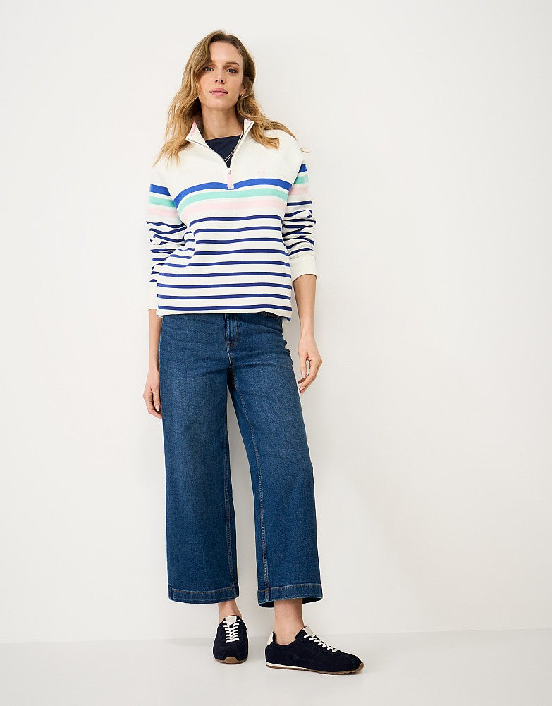 Half-Zip Stripe Sweatshirt in Blue, Pink & White