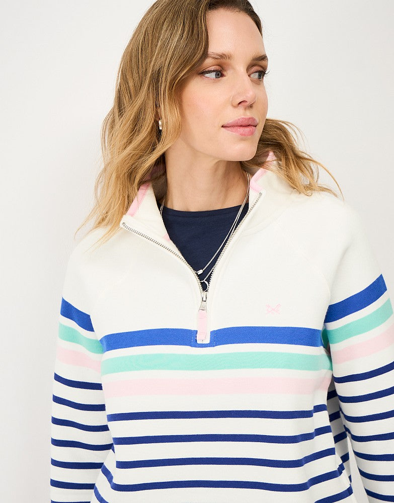 Half-Zip Stripe Sweatshirt in Blue, Pink & White