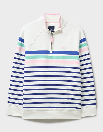 Half-Zip Stripe Sweatshirt in Blue, Pink & White