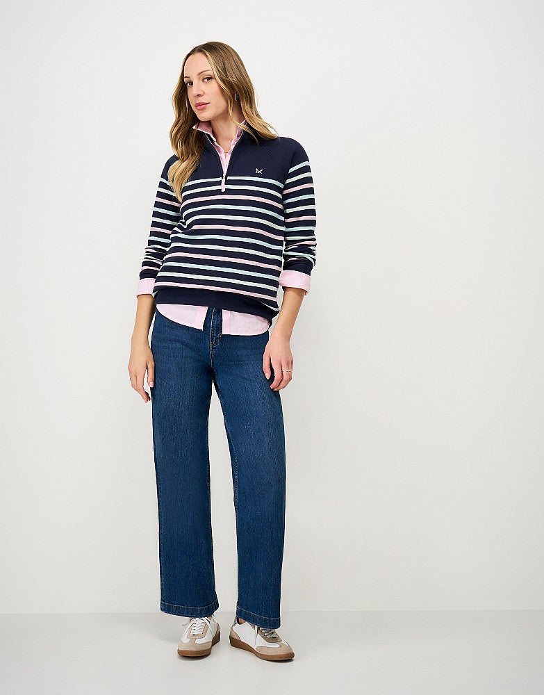 Half-Zip Stripe Sweatshirt in Navy, Pink & Green